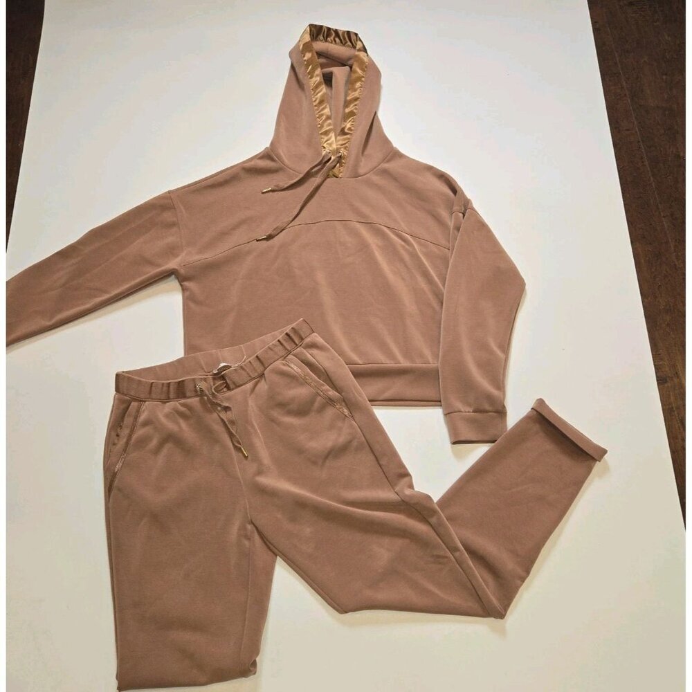 Esqualo Copper Brown Womens Cropped Hoodie And Ankle Jogger Set Modal Medium Set